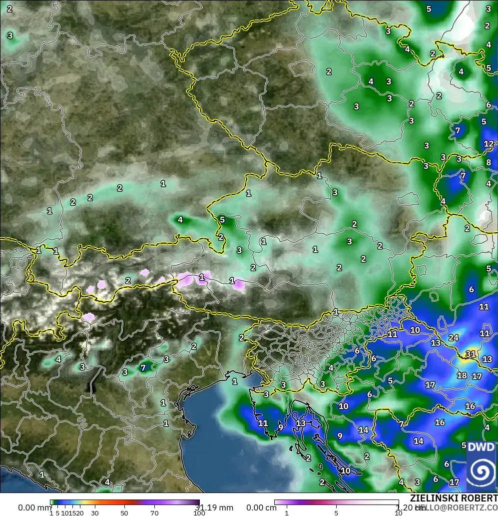ICON モデル - オーストリア, 降水量、雲、気圧
