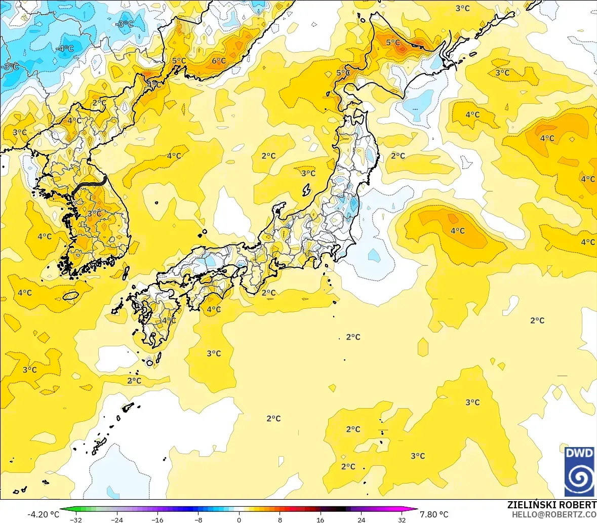 ICON モデル - 日本, 気温異常（2m）