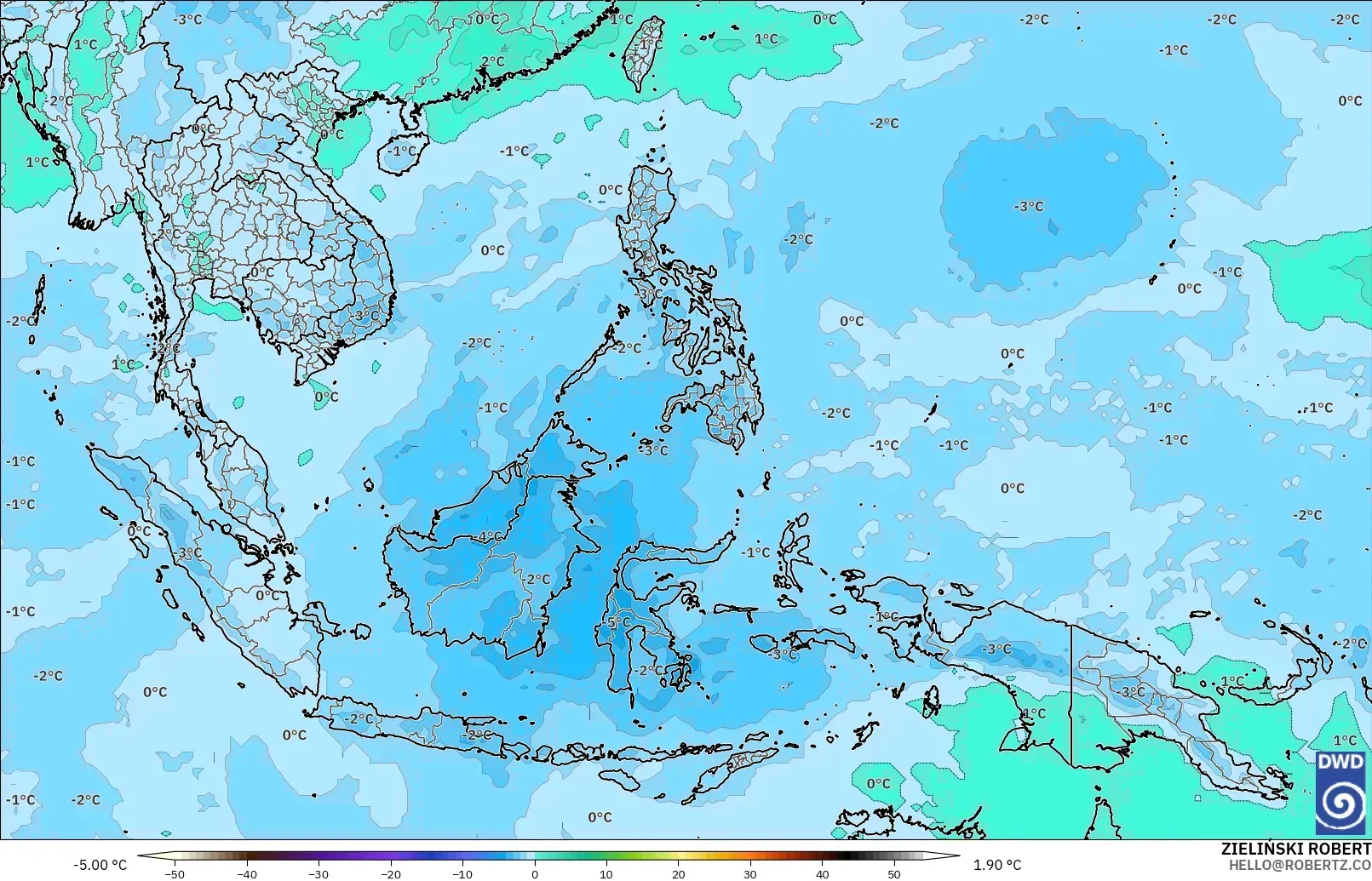 ICON モデル - 東南アジア, 気温（500hPa）
