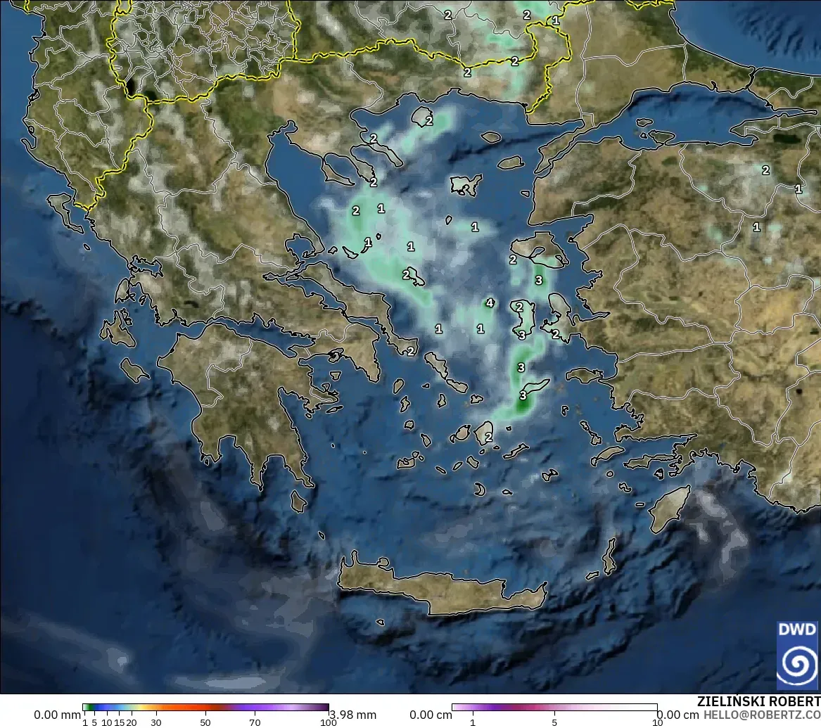 ICON モデル - ギリシャ, 降水量、雲、気圧