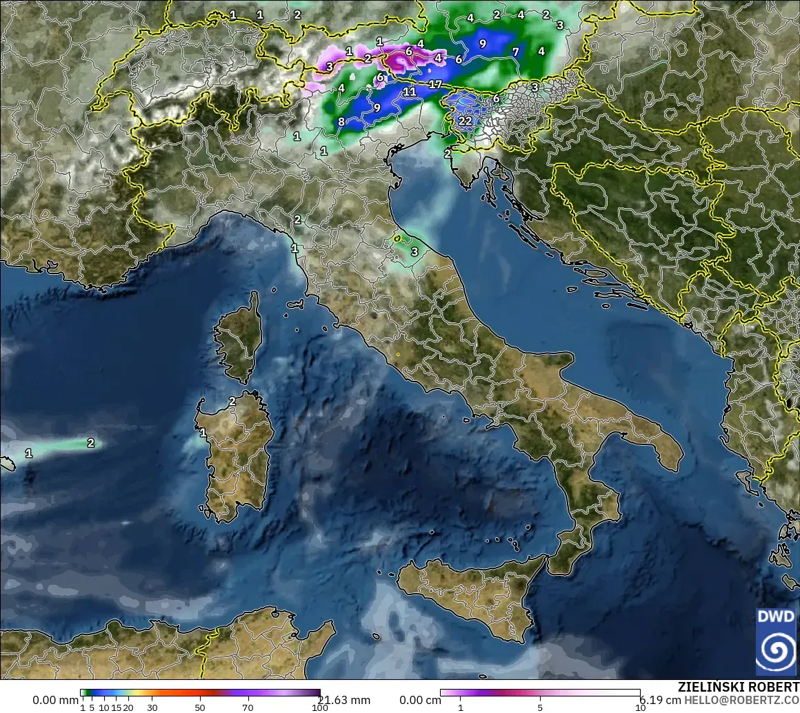 ICON モデル - イタリア, 降水量、雲、気圧