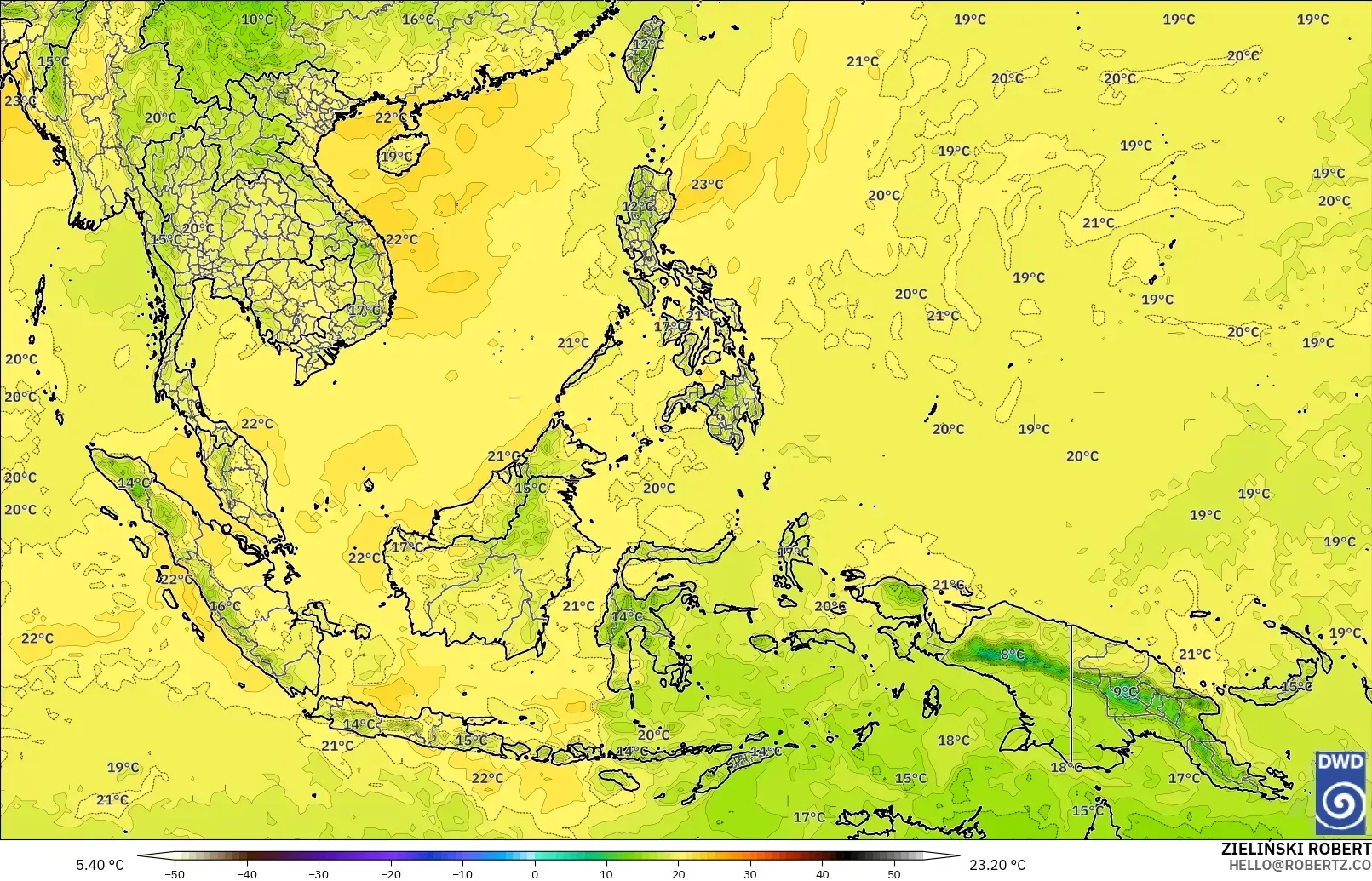 ICON モデル - 東南アジア, 気温（850hPa）