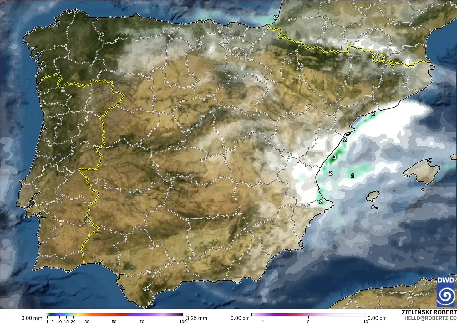 ICON モデル - スペイン, 降水量、雲、気圧