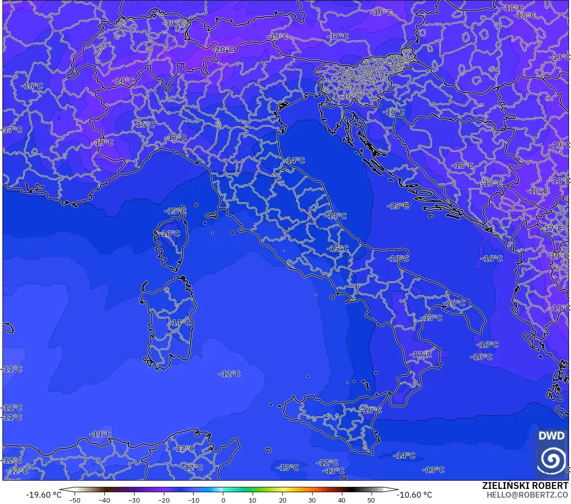 ICON モデル - イタリア, 気温（500hPa）