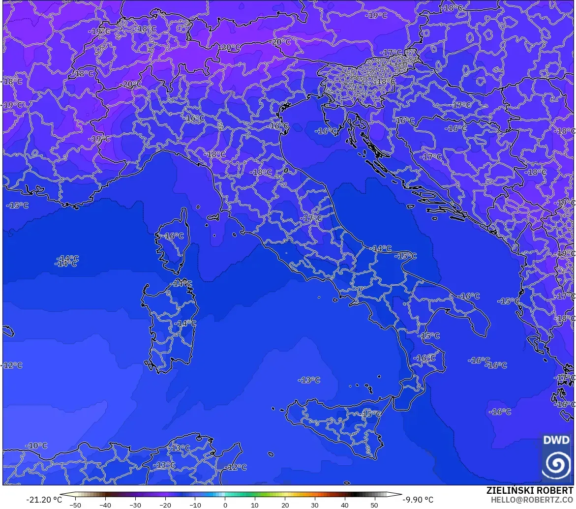 ICON モデル - イタリア, 気温（500hPa）