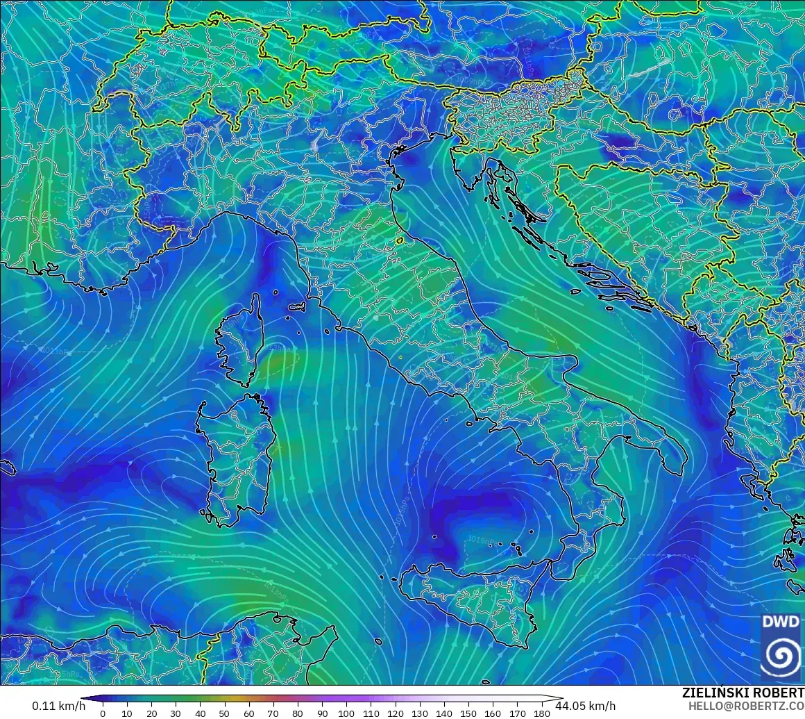 ICON モデル - イタリア, 風速（10m）