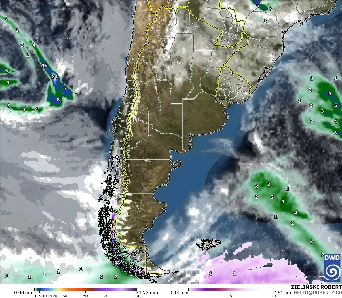ICON モデル - アルゼンチン, 降水量、雲、気圧