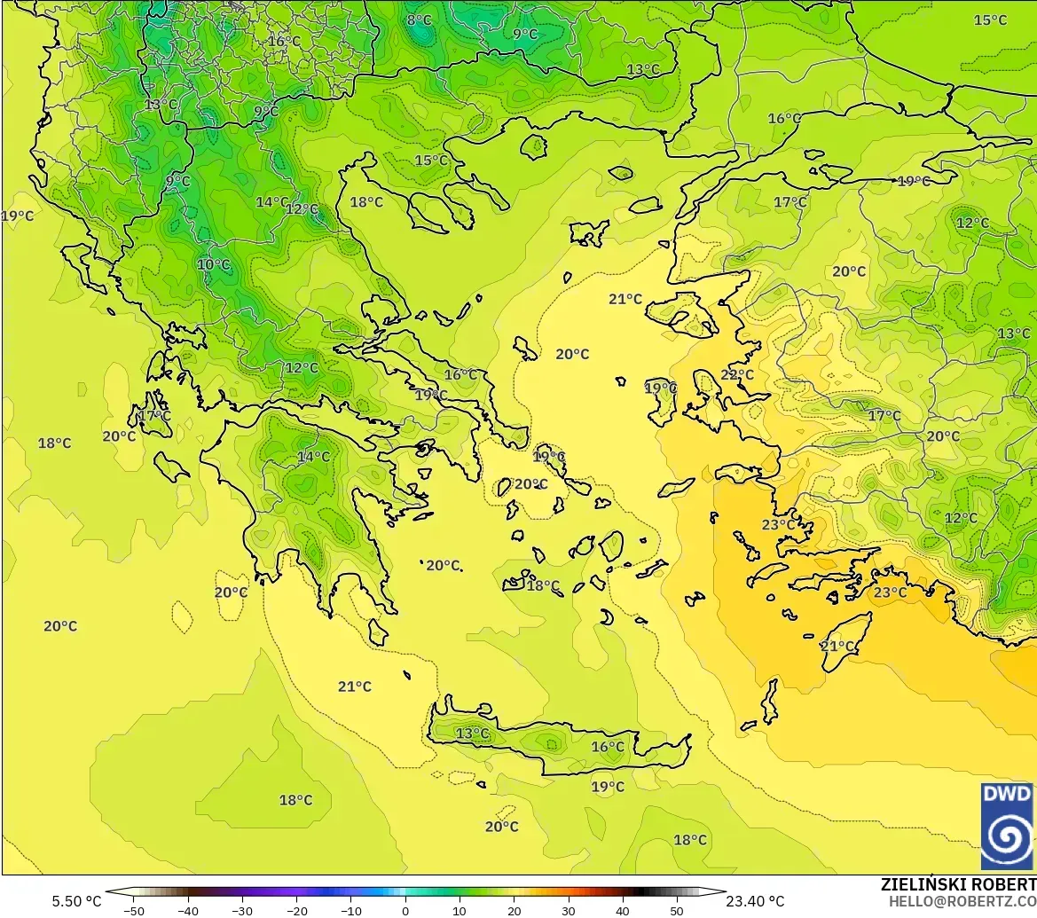 ICON モデル - ギリシャ, 気温（850hPa）