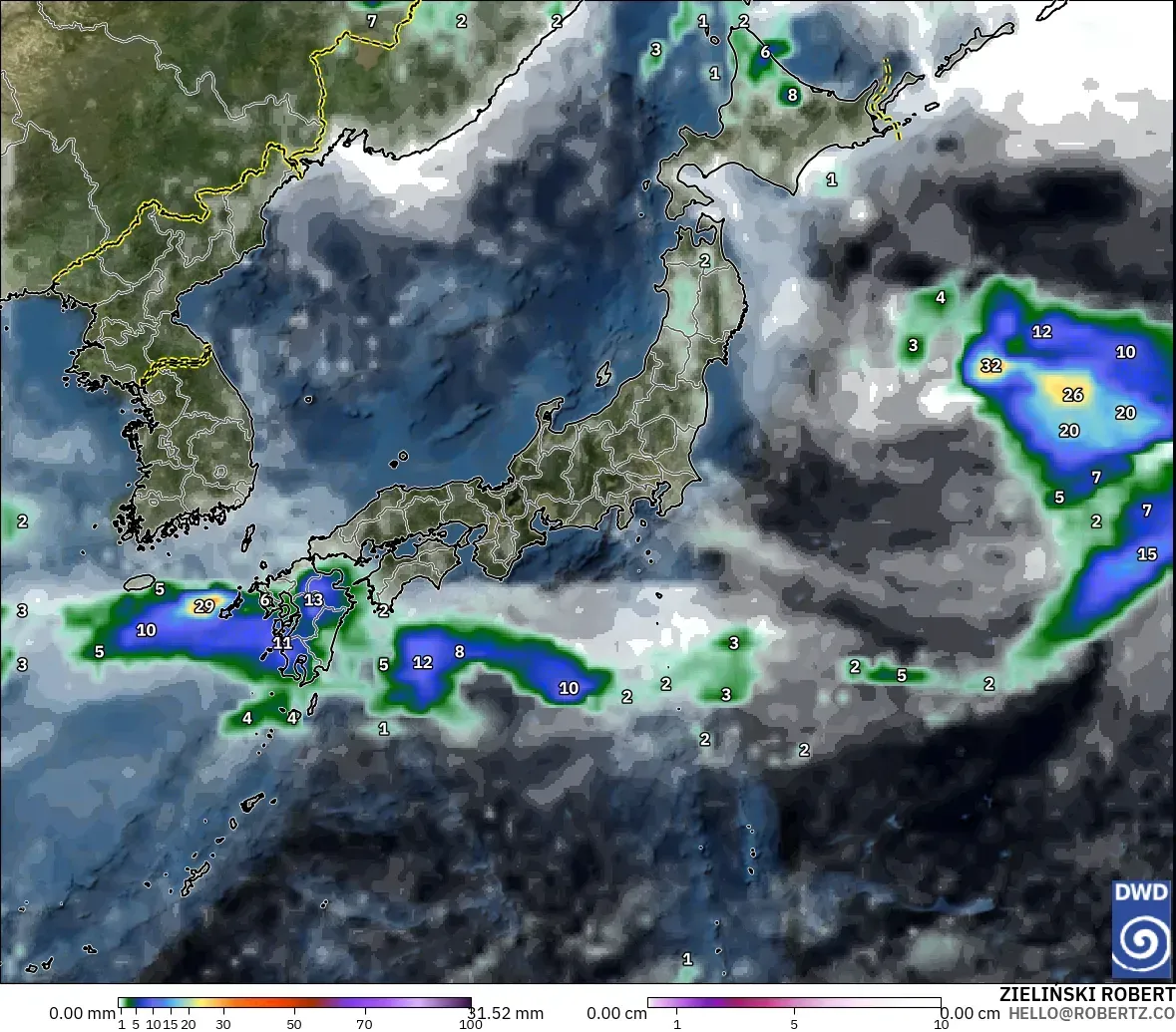 ICON モデル - 日本, 降水量、雲、気圧