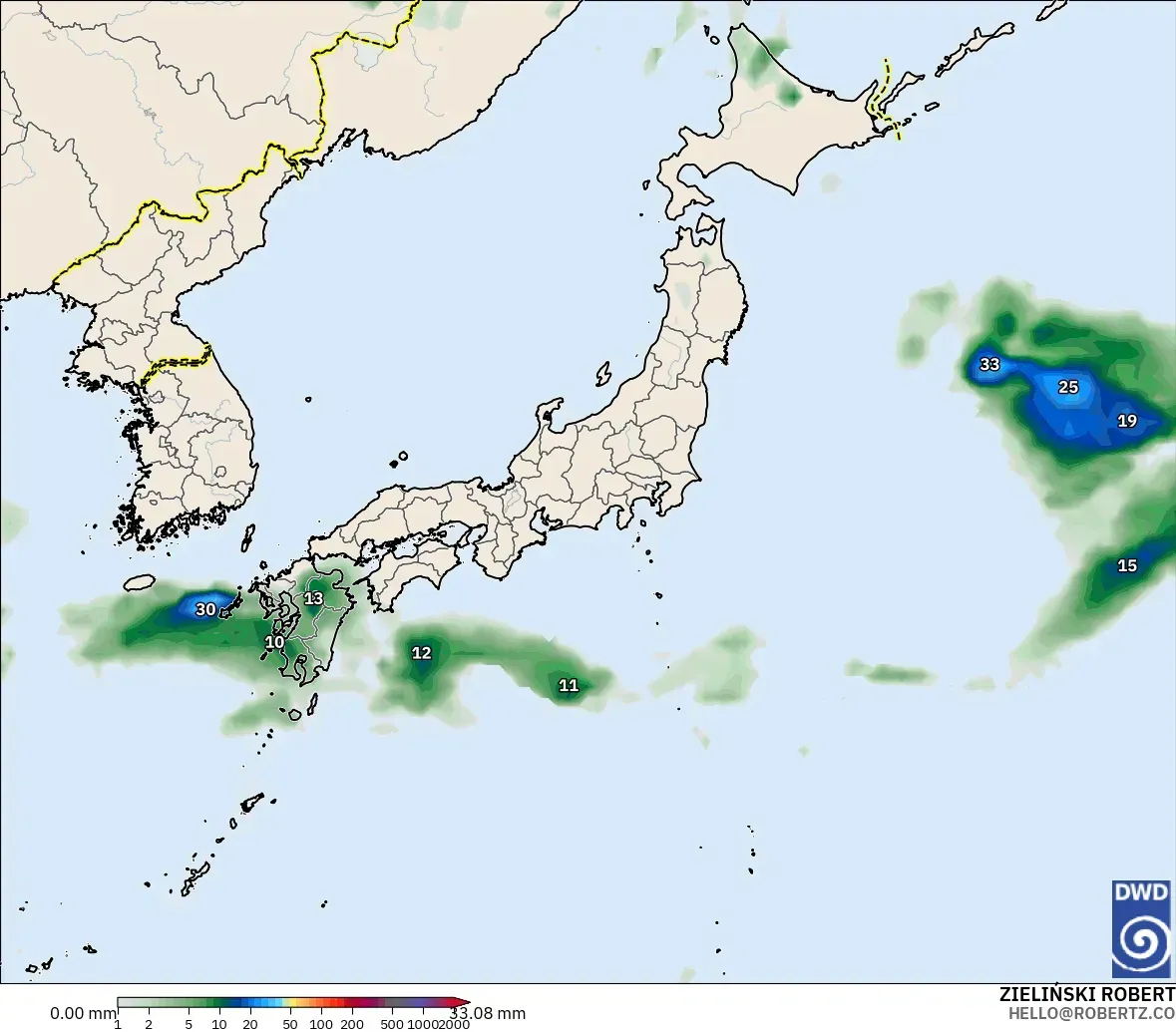ICON モデル - 日本, 降水量の合計
