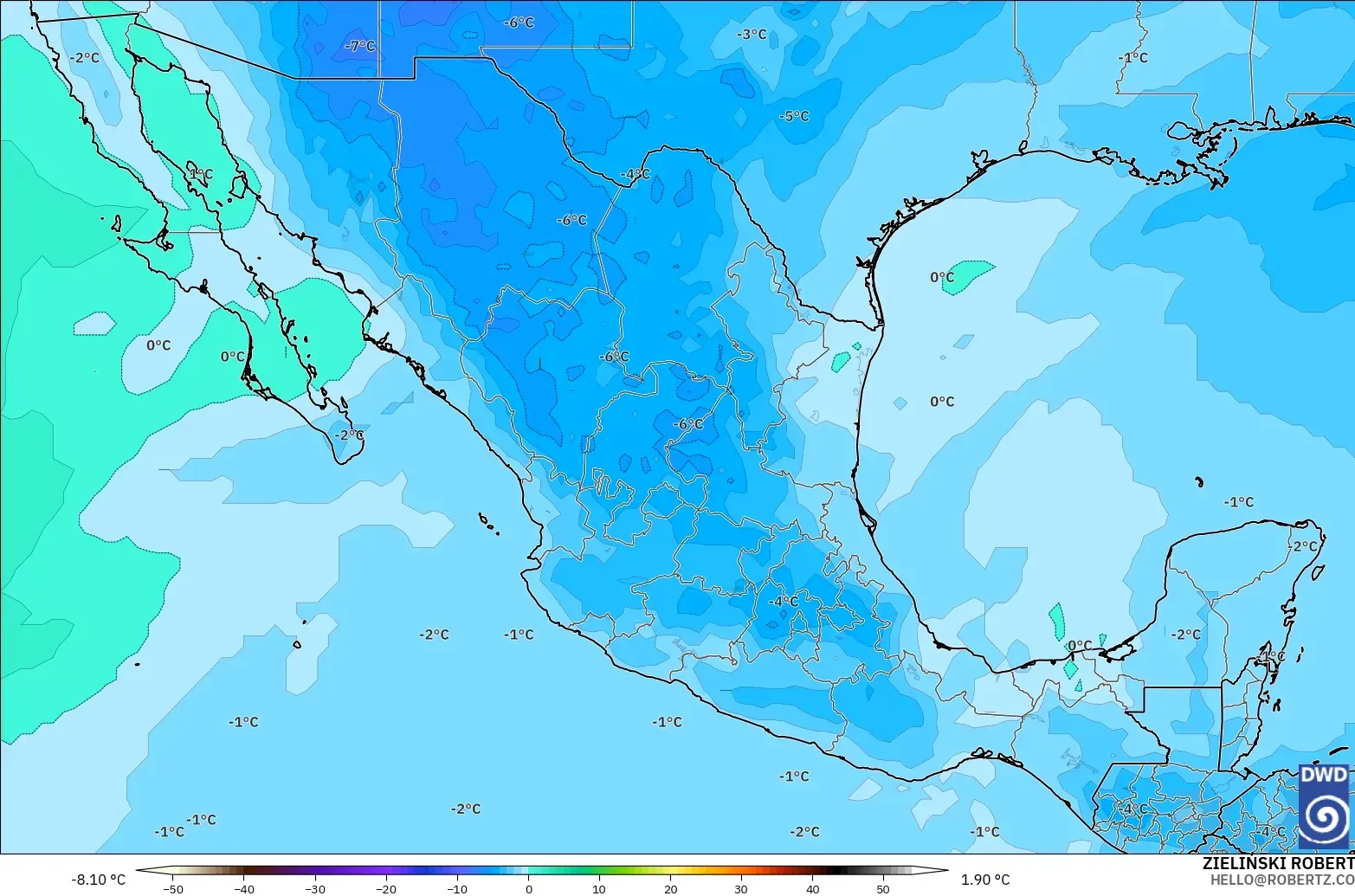 ICON モデル - メキシコ, 気温（500hPa）