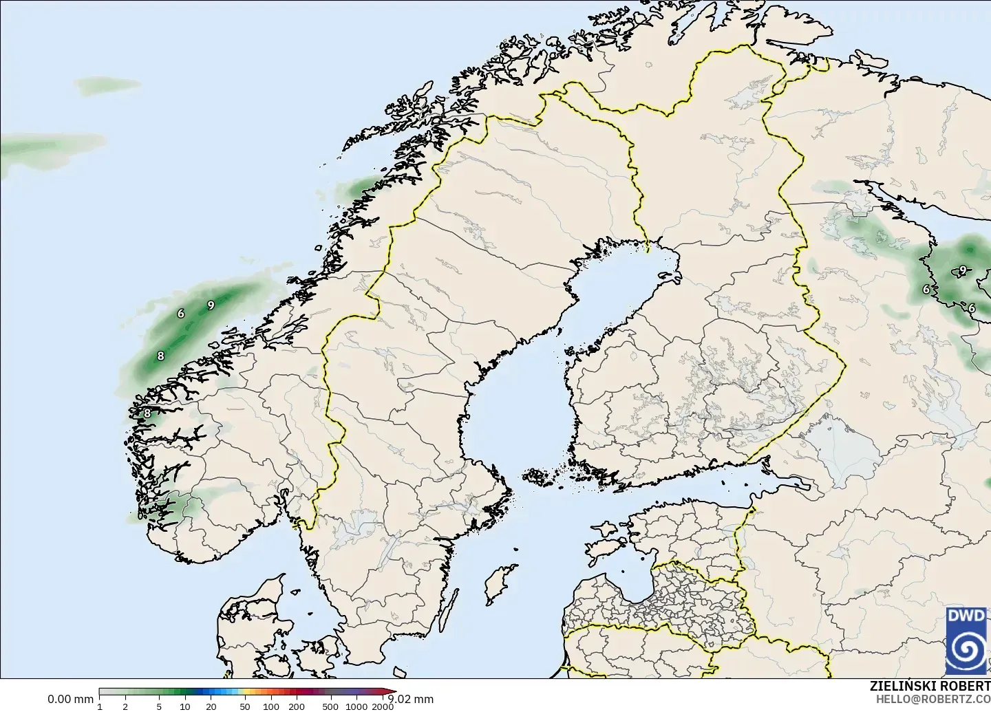 ICON モデル - スカンジナビア, 降水量の合計