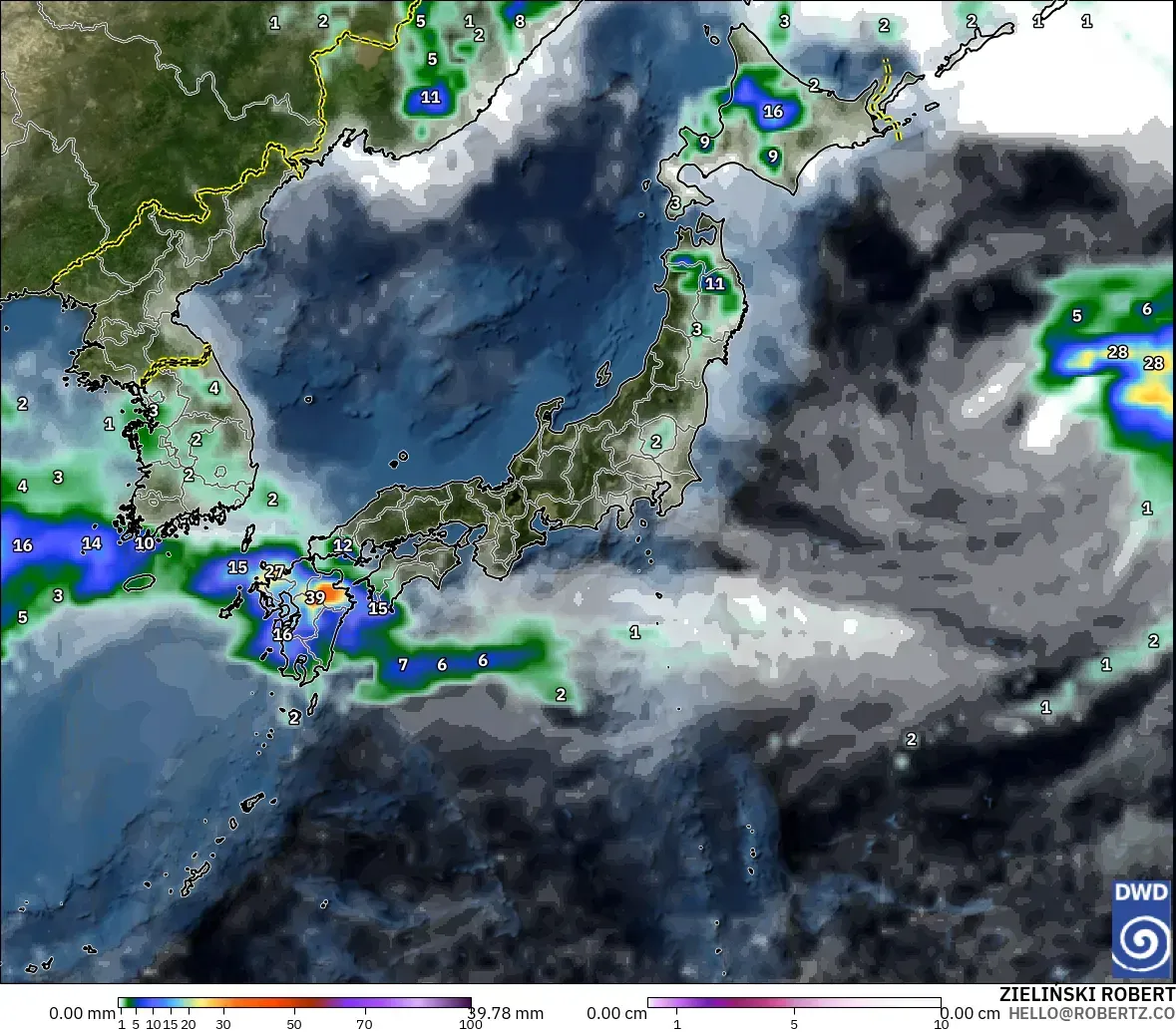 ICON モデル - 日本, 降水量、雲、気圧
