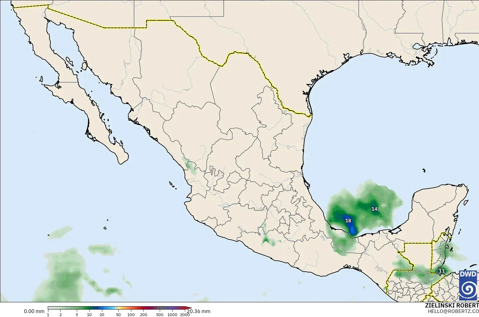 ICON モデル - メキシコ, 降水量の合計