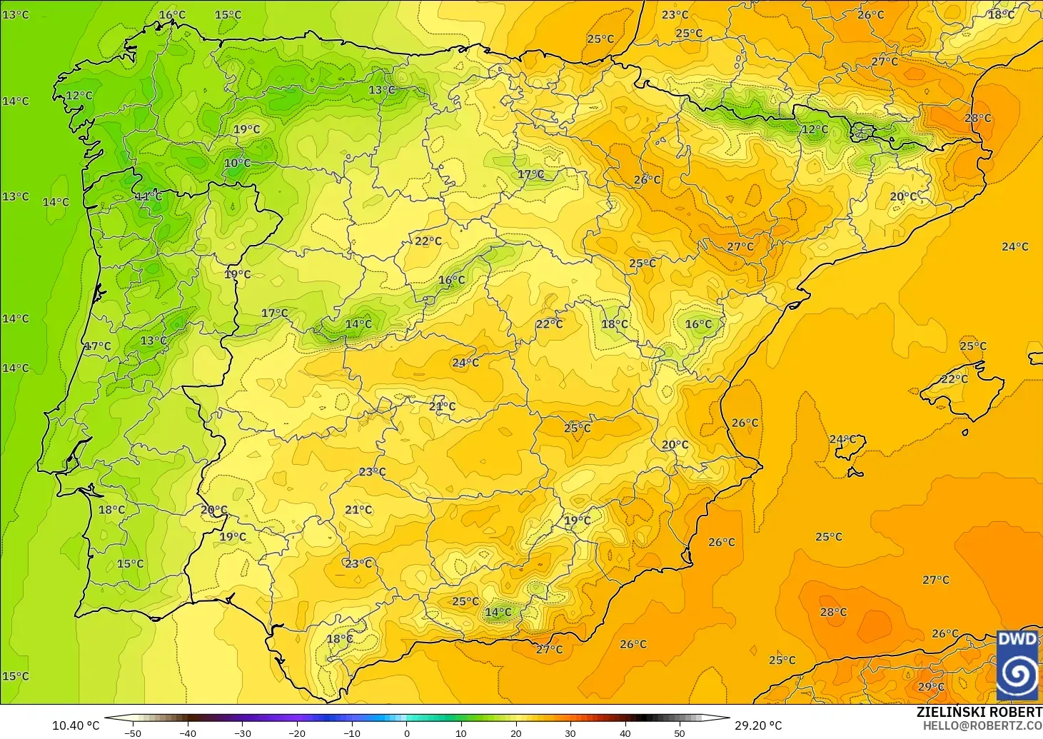 ICON モデル - スペイン, 気温（850hPa）