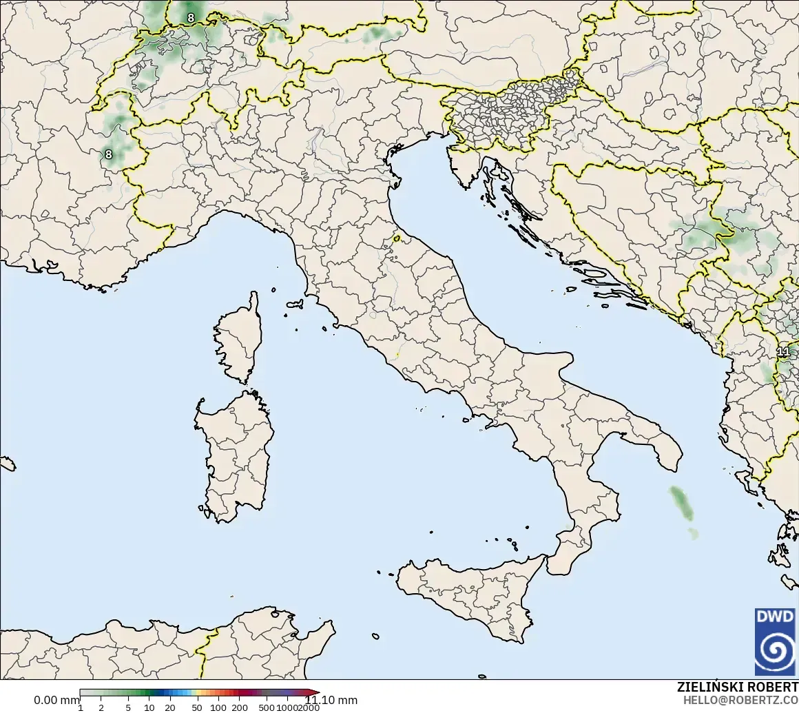 ICON モデル - イタリア, 降水量の合計