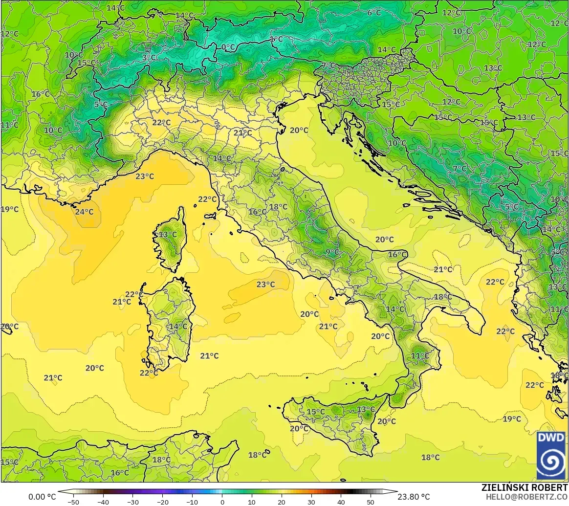 ICON モデル - イタリア, 気温（850hPa）