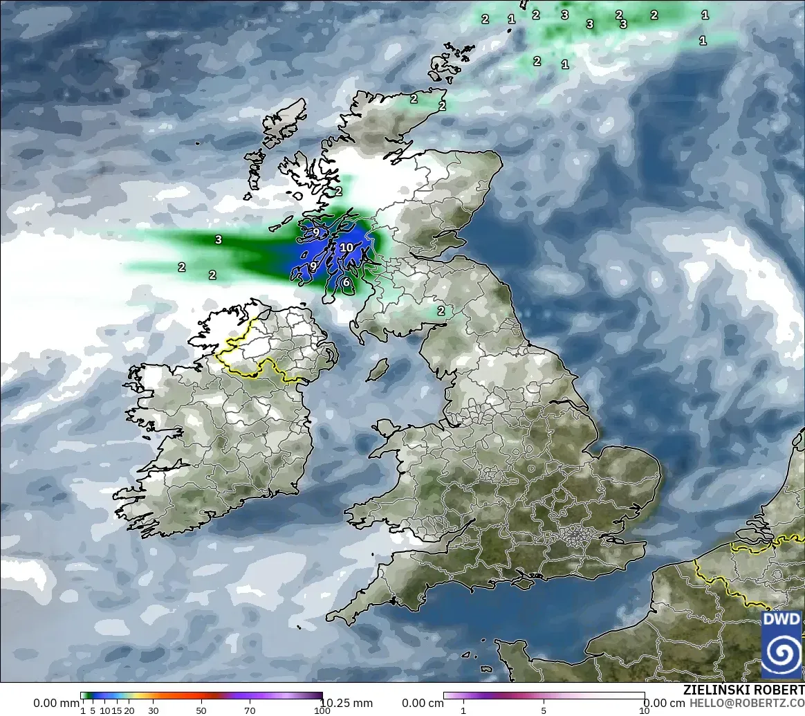 ICON モデル - イギリス, 降水量、雲、気圧
