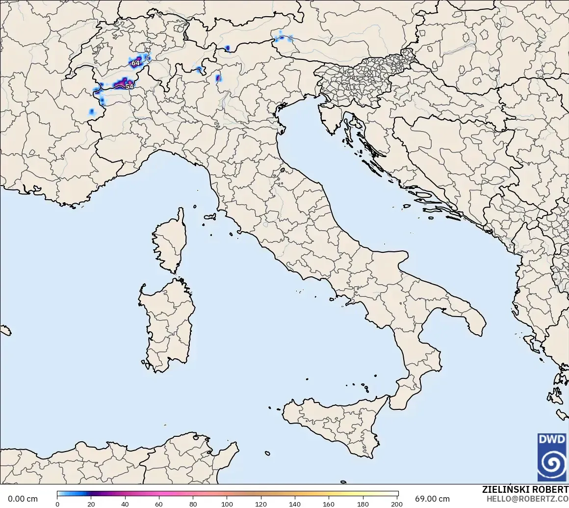 ICON モデル - イタリア, 積雪深