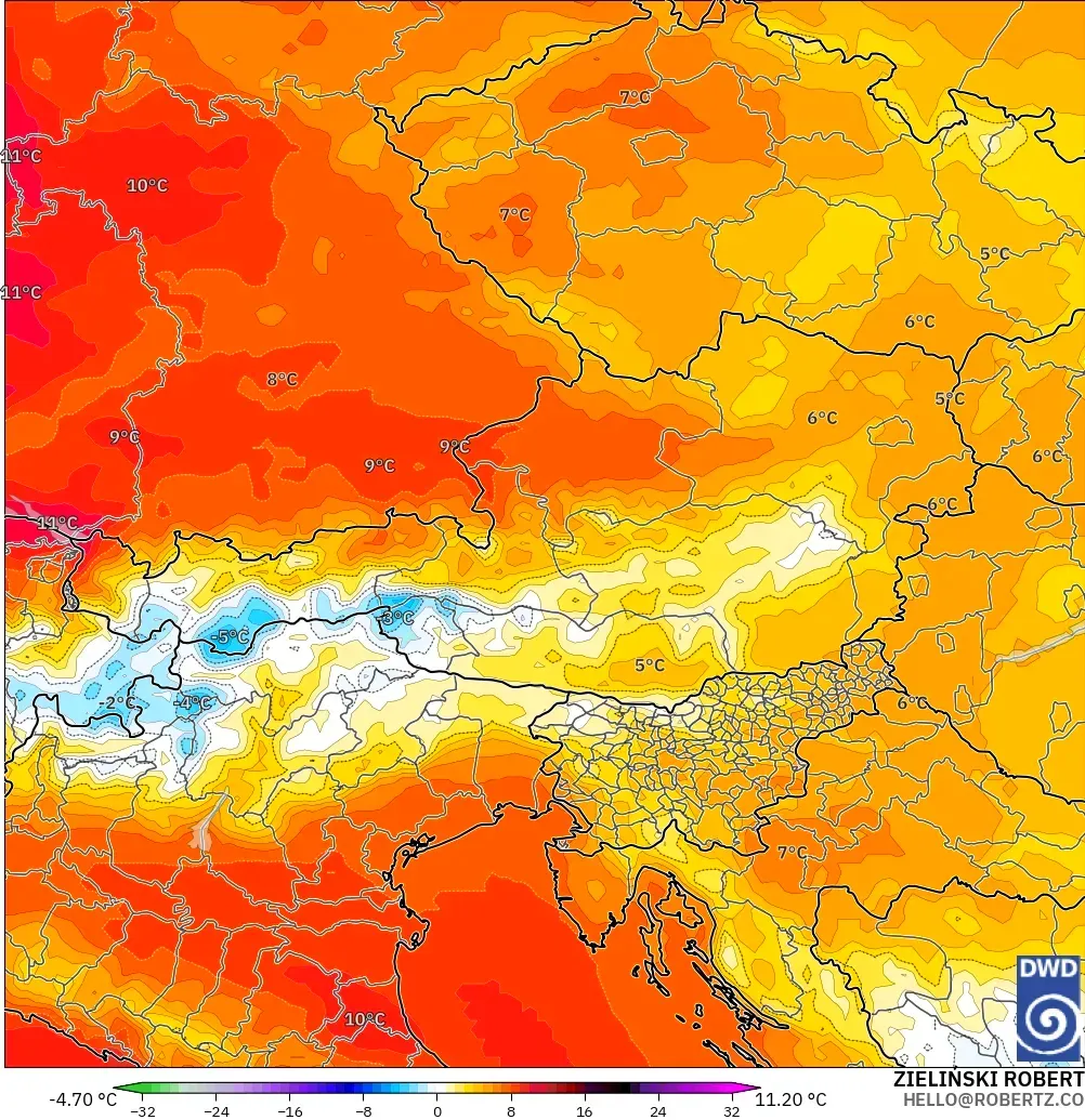 ICON モデル - オーストリア, 気温異常（850hPa）
