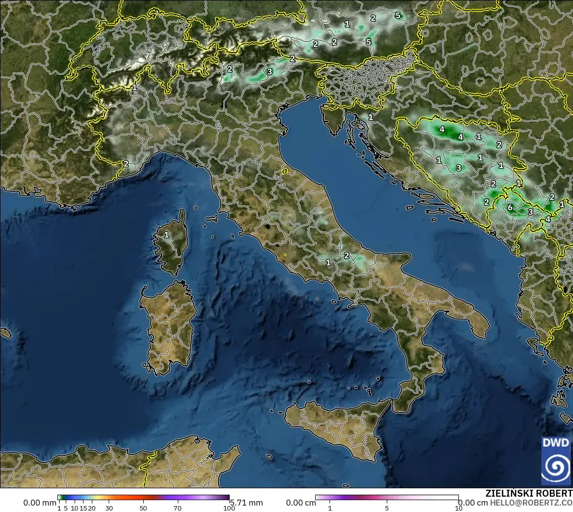 ICON モデル - イタリア, 降水量、雲、気圧