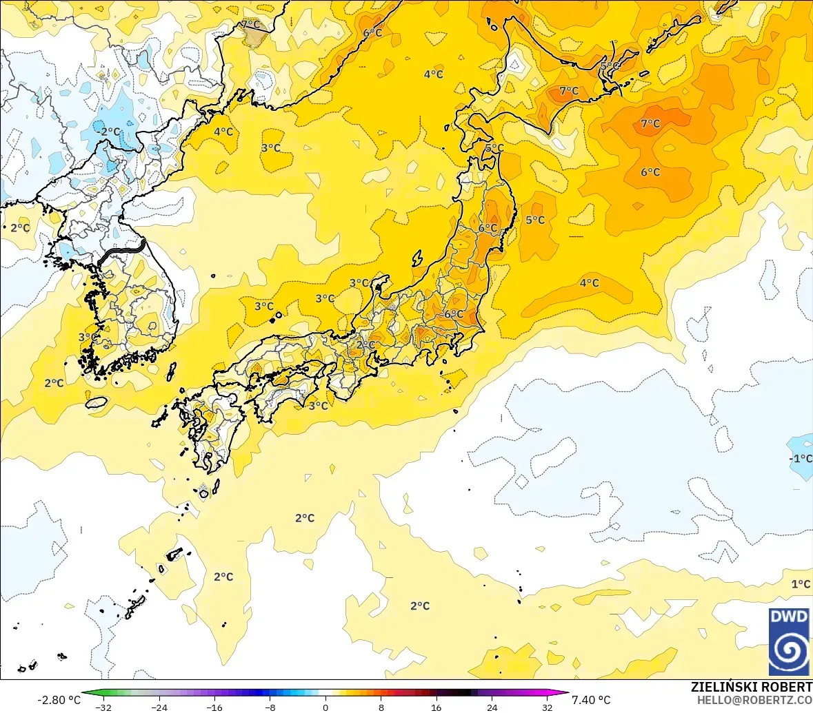 ICON モデル - 日本, 気温異常（2m）