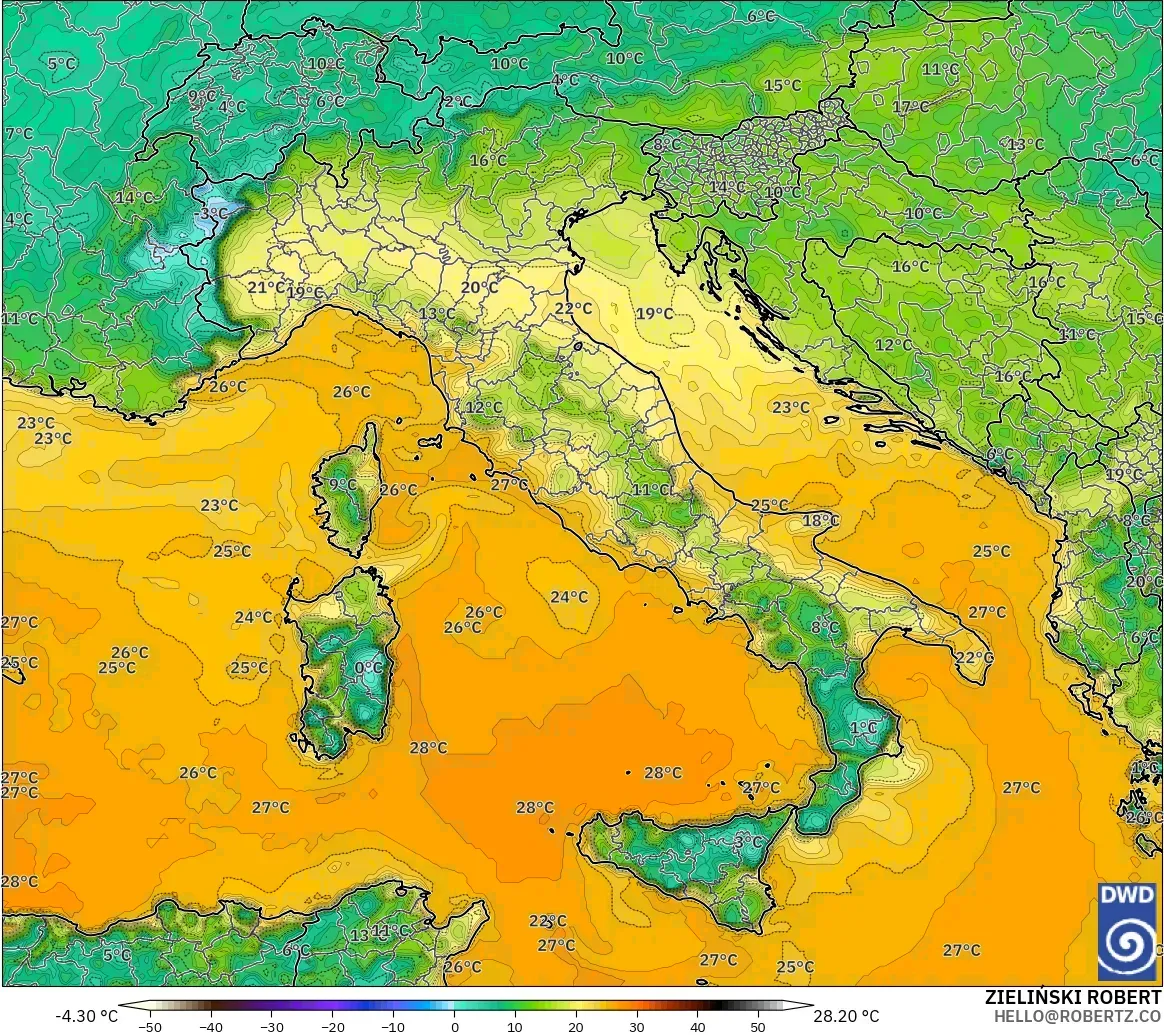 ICON モデル - イタリア, 露点温度（2m）