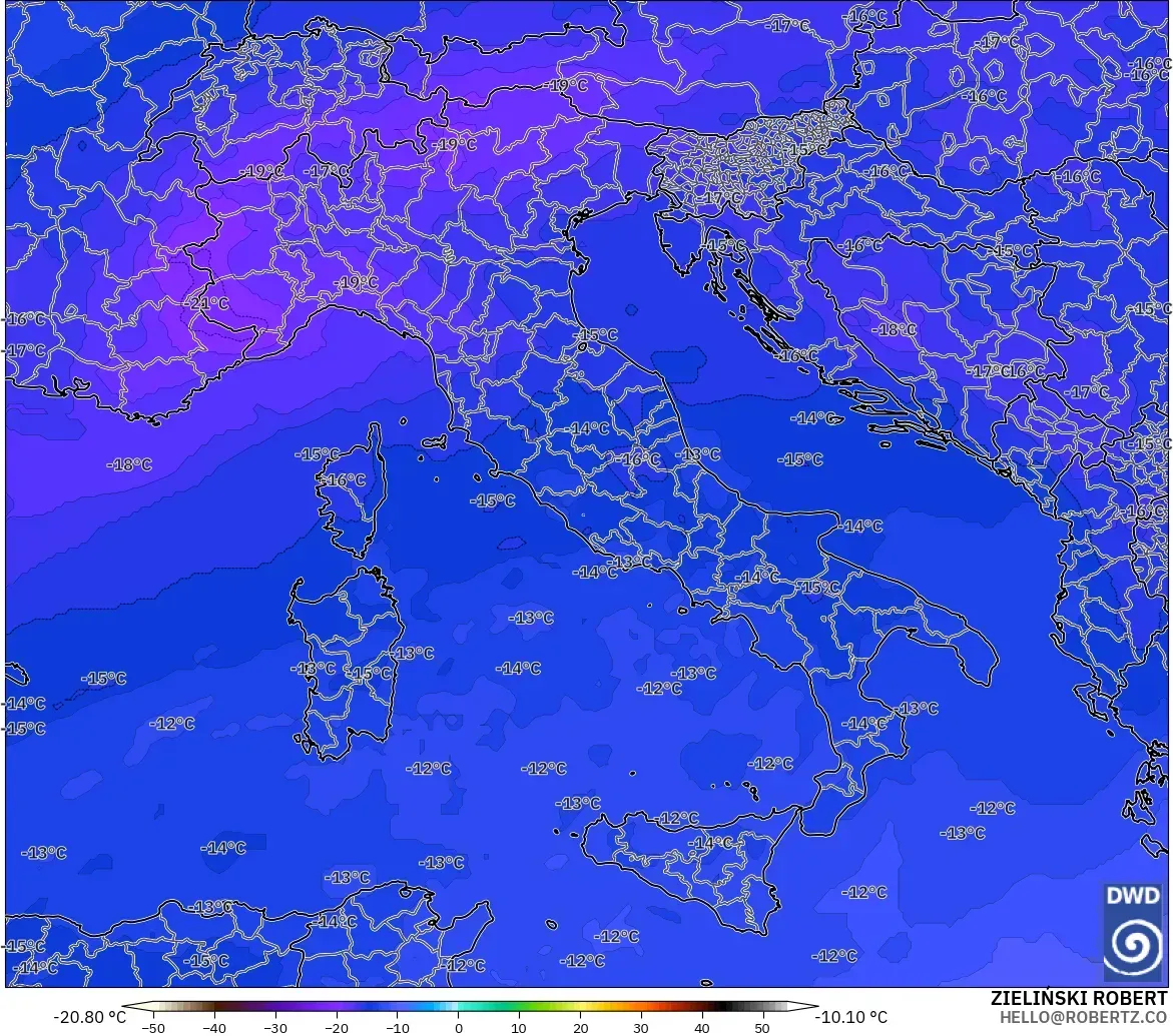 ICON モデル - イタリア, 気温（500hPa）