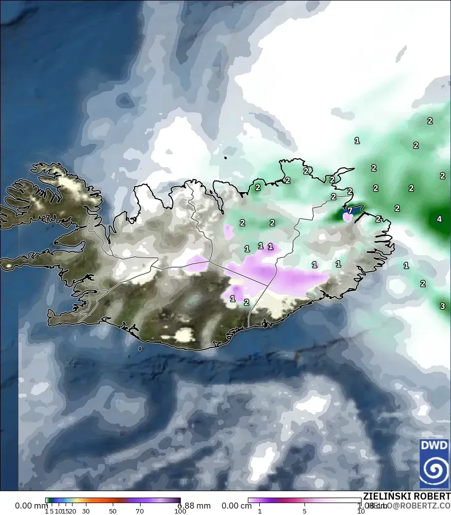 ICON モデル - アイスランド, 降水量、雲、気圧