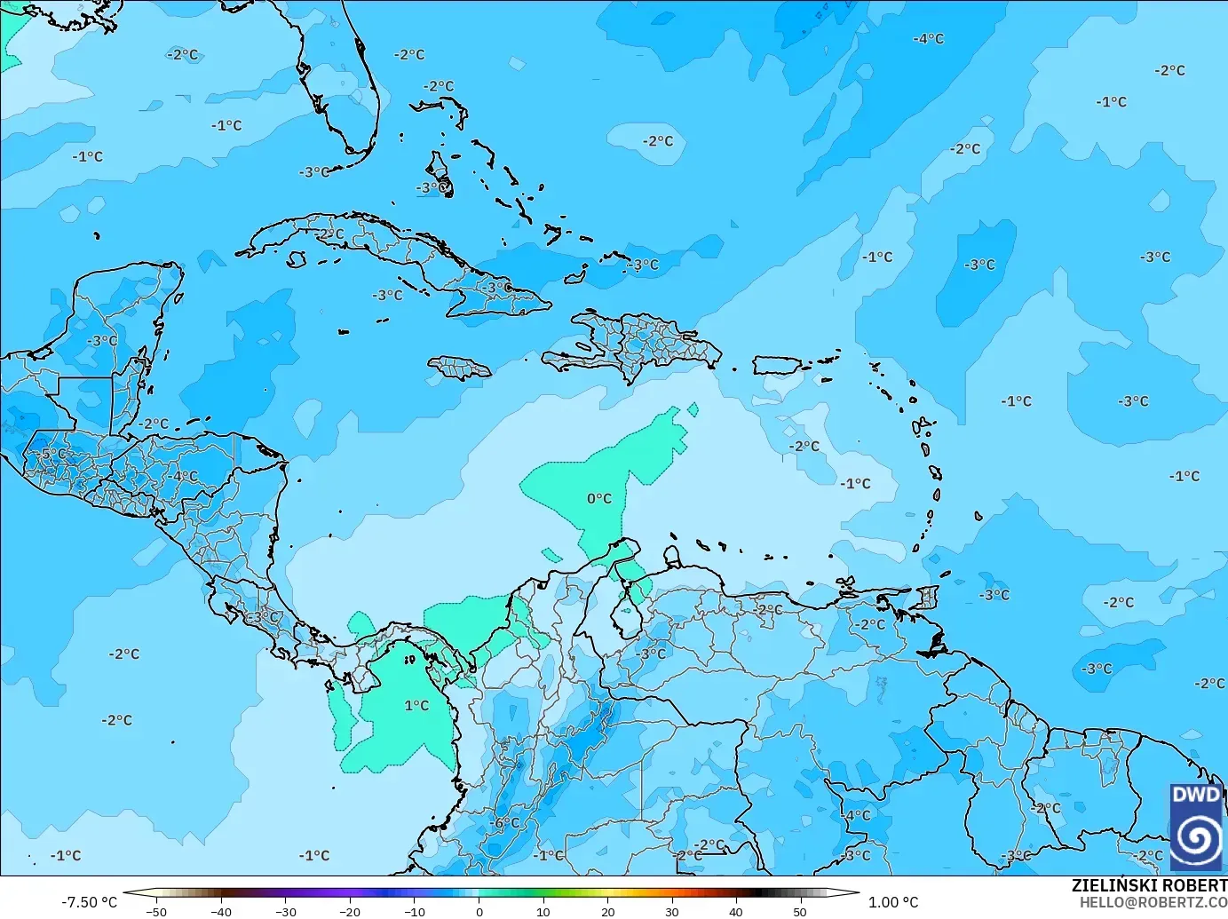 ICON モデル - カリブ海, 気温（500hPa）