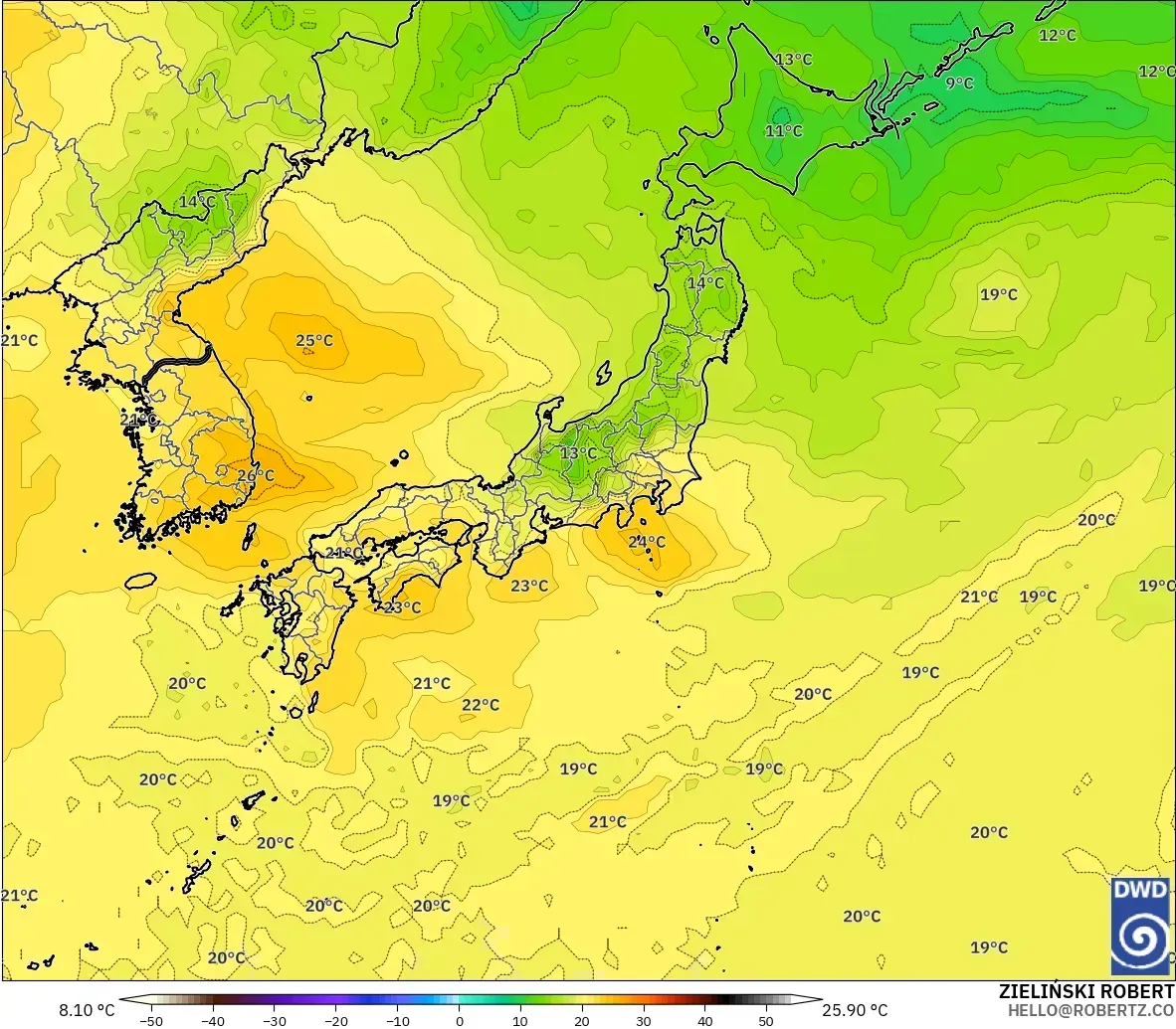 ICON モデル - 日本, 気温（850hPa）