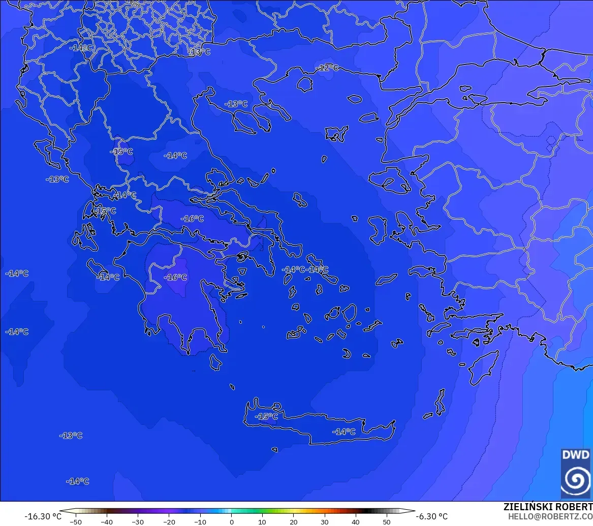 ICON モデル - ギリシャ, 気温（500hPa）