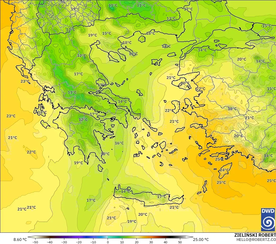 ICON モデル - ギリシャ, 気温（850hPa）