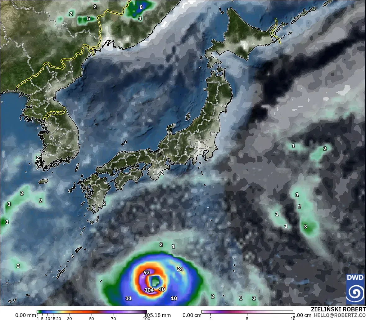 ICON モデル - 日本, 降水量、雲、気圧