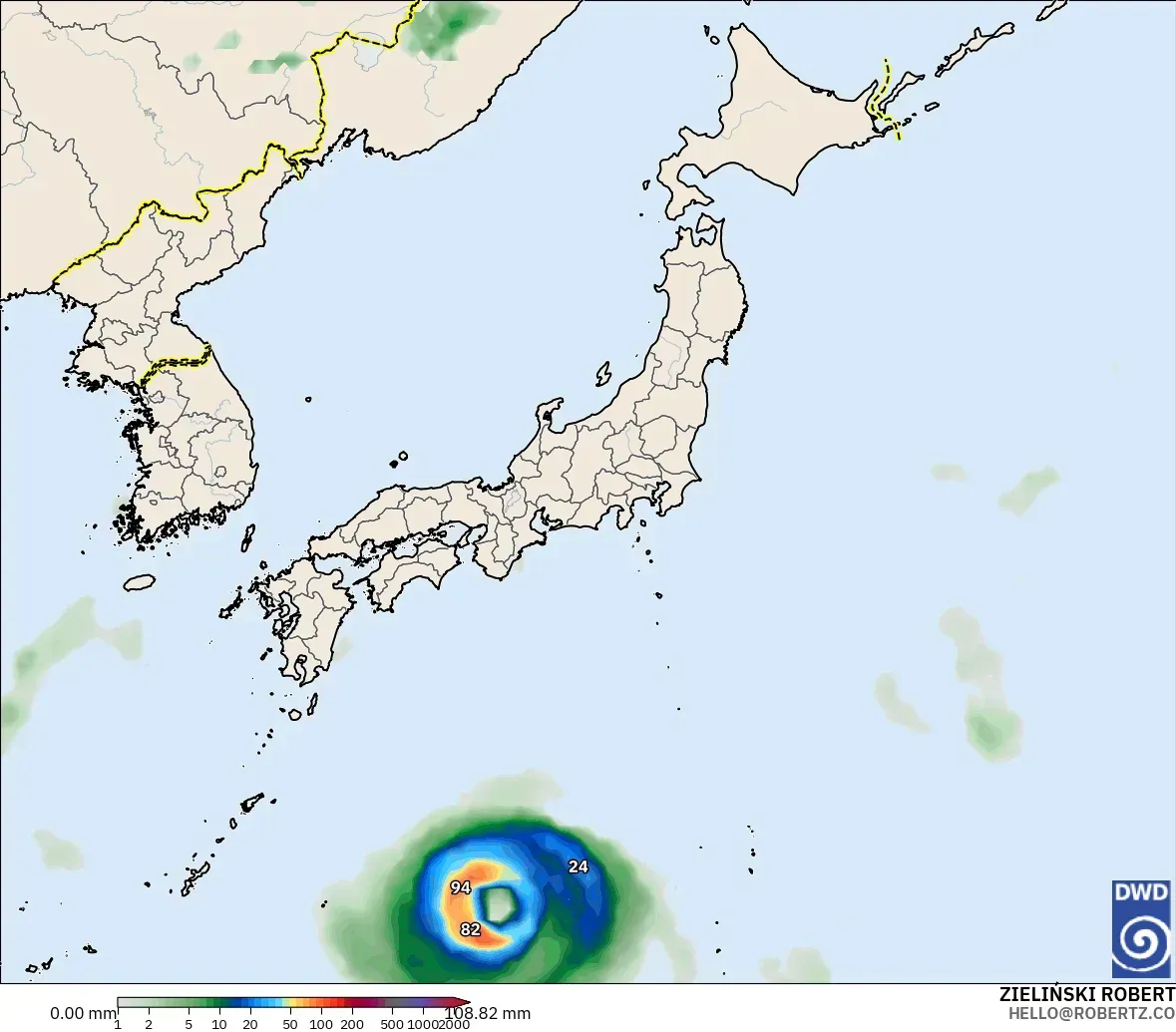 ICON モデル - 日本, 降水量の合計