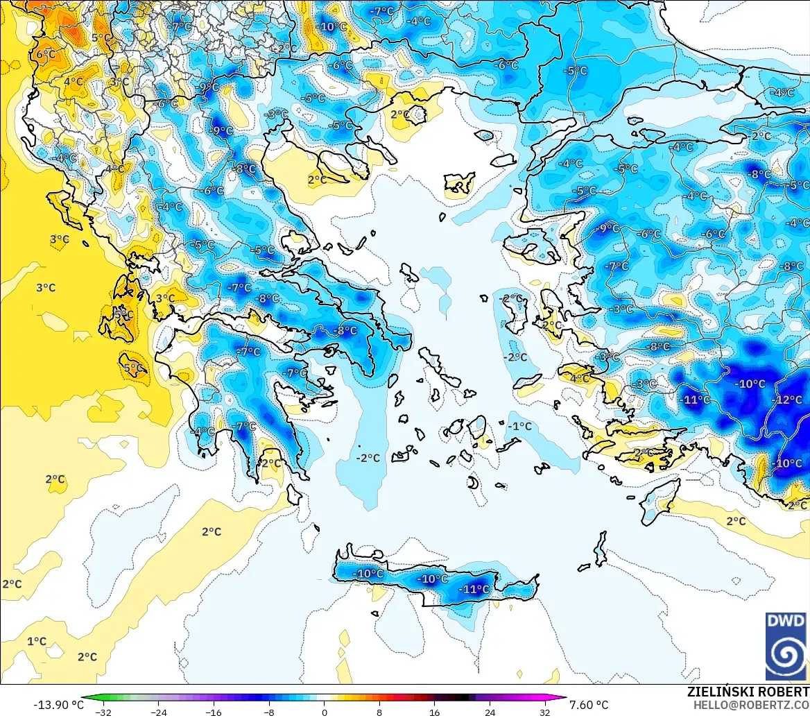 ICON モデル - ギリシャ, 気温異常（2m）