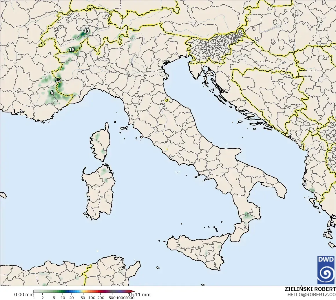ICON モデル - イタリア, 降水量の合計