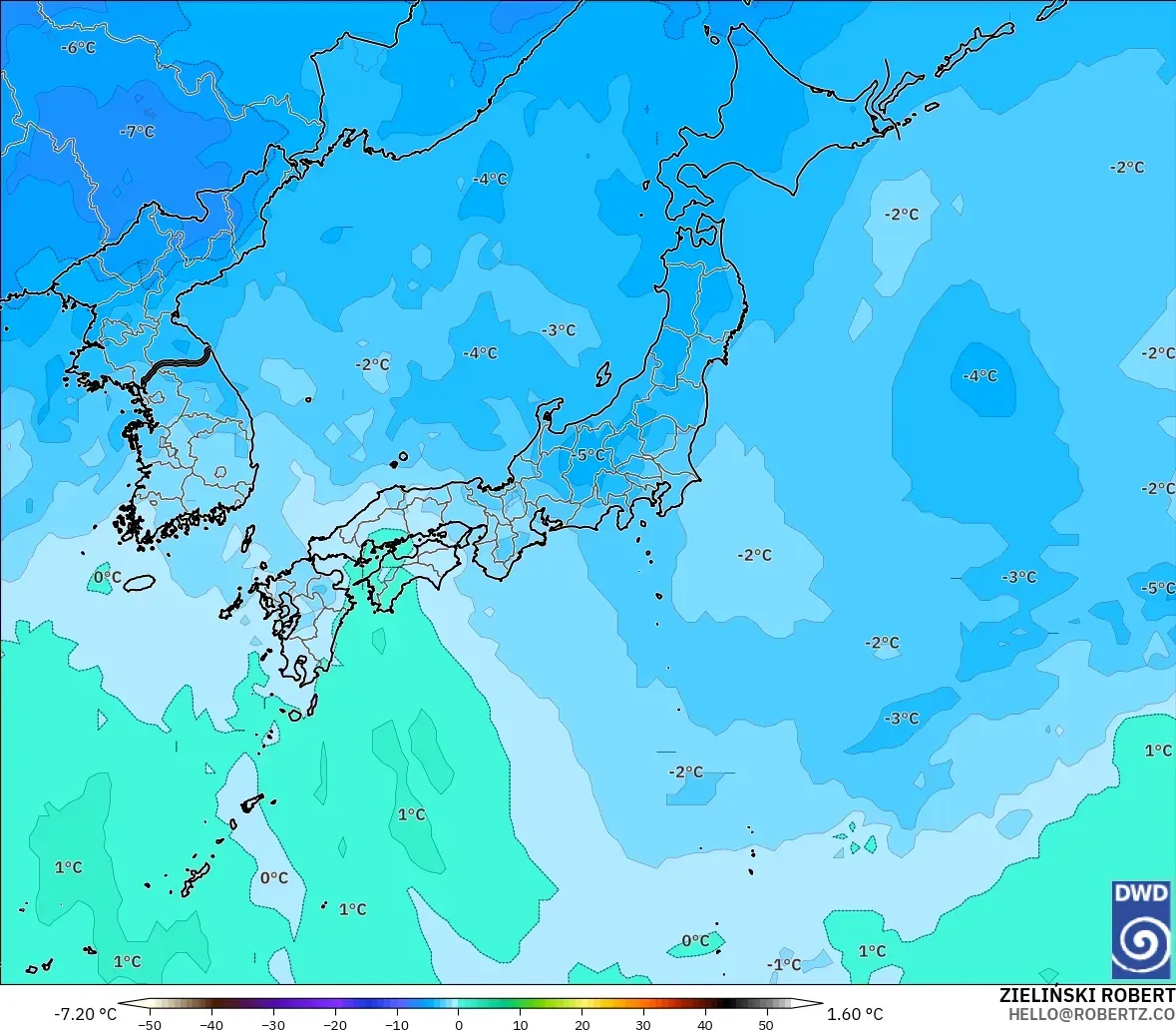 ICON モデル - 日本, 気温（500hPa）