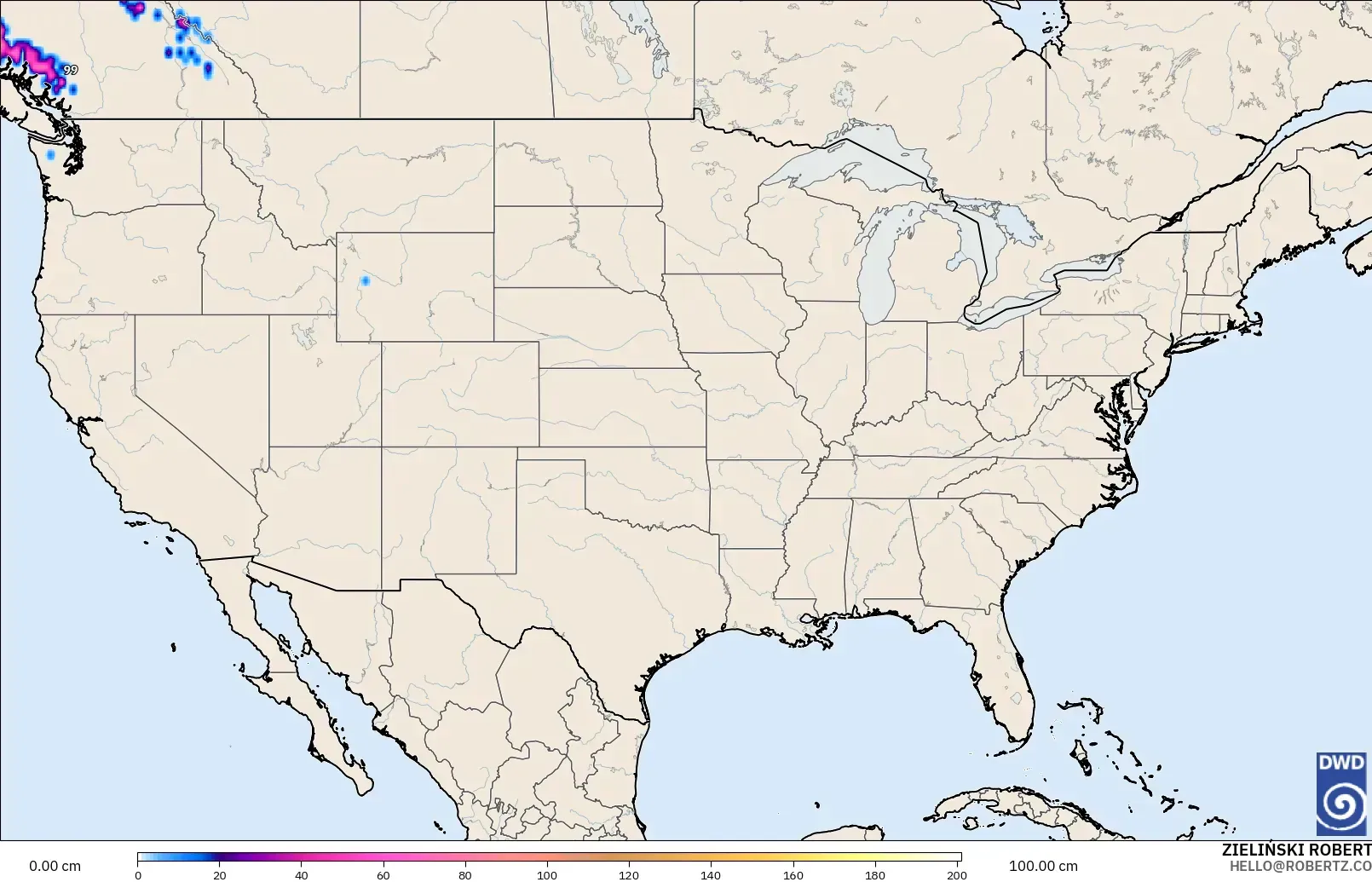 ICON モデル - アメリカ合衆国, 積雪深