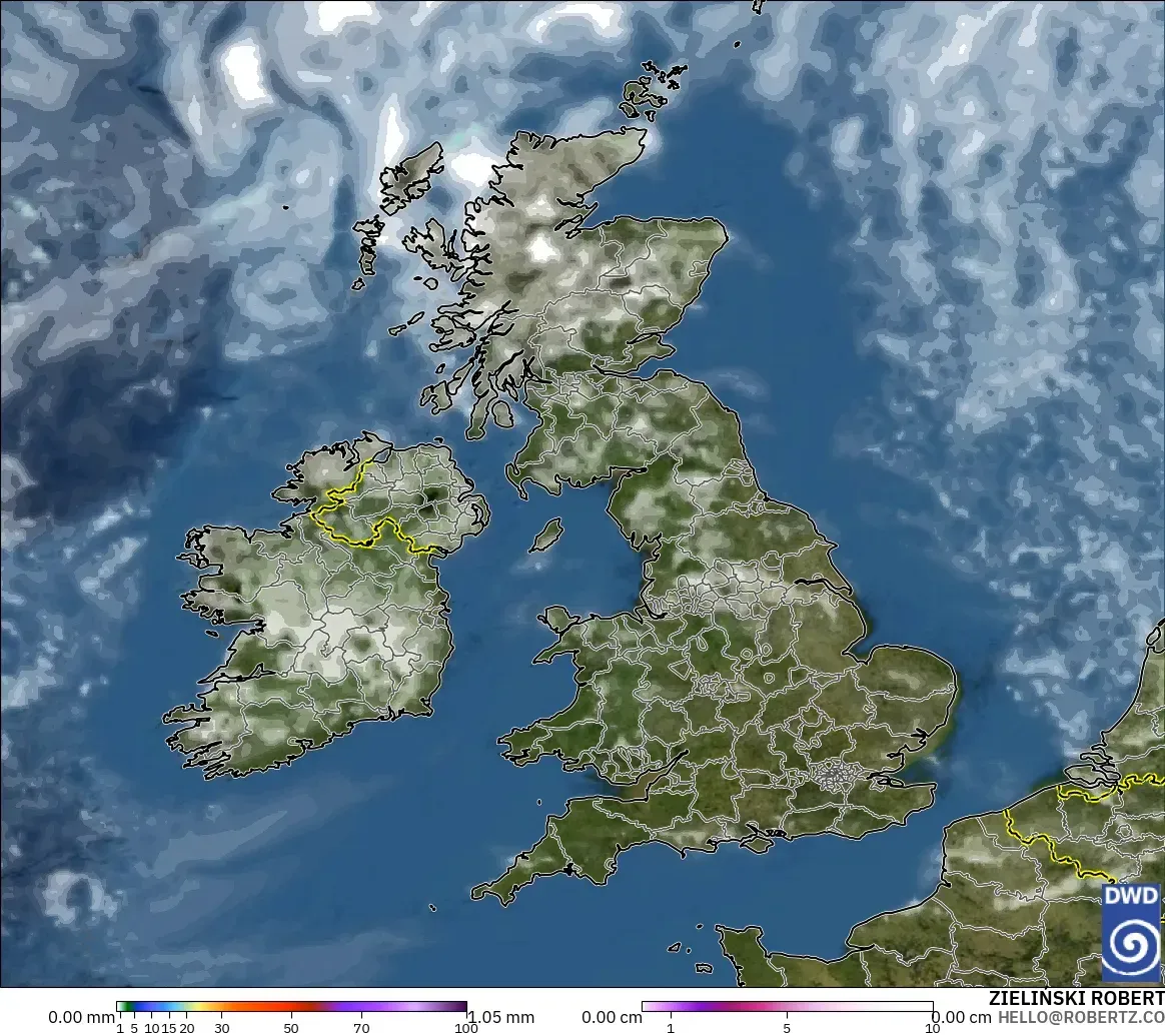 ICON モデル - イギリス, 降水量、雲、気圧