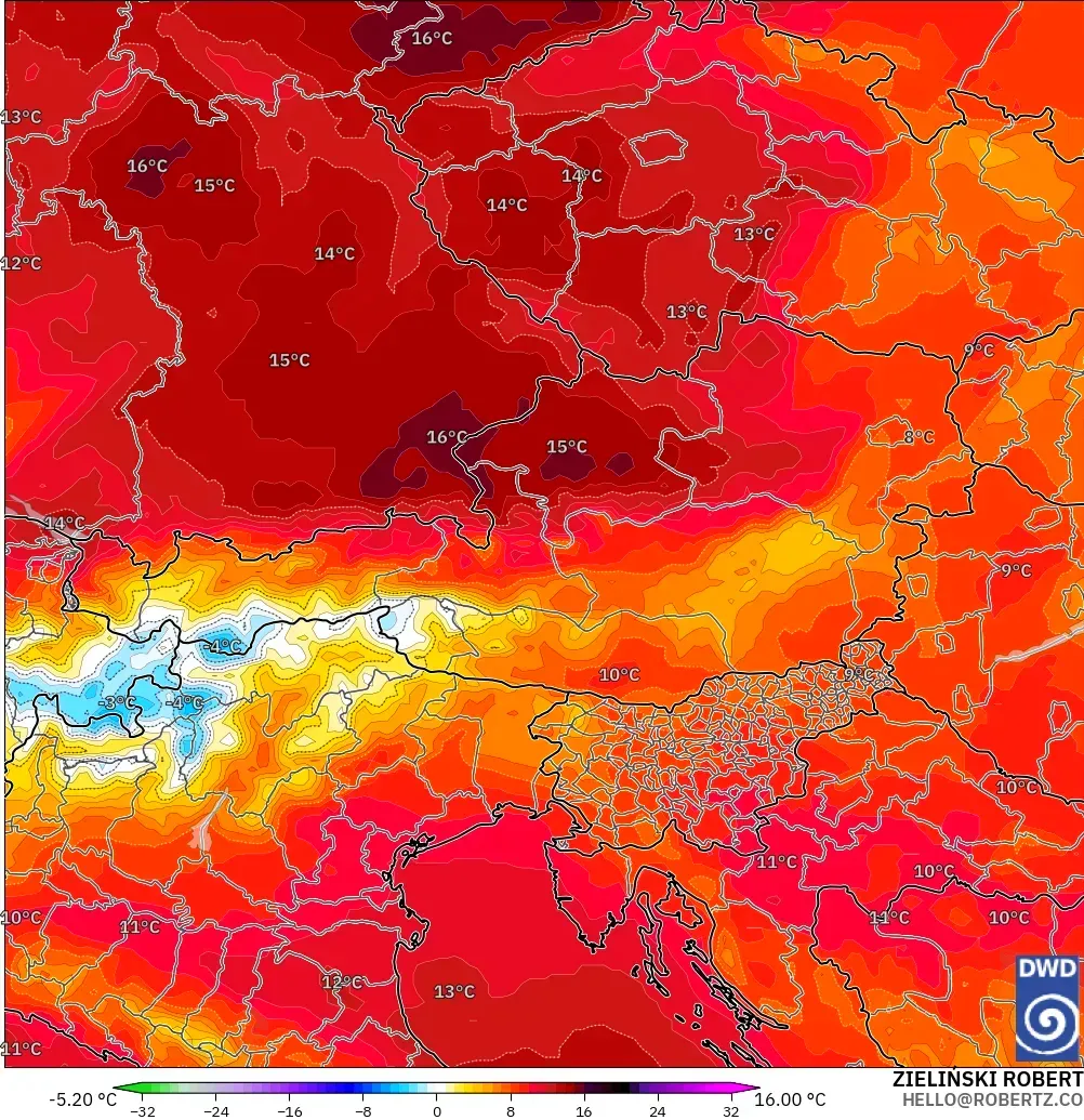 ICON モデル - オーストリア, 気温異常（850hPa）