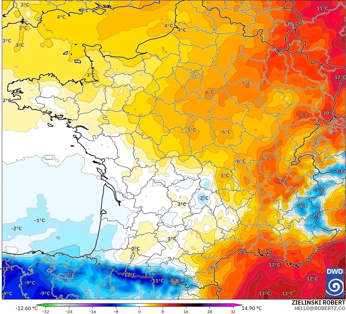 ICON モデル - フランス, 気温異常（850hPa）