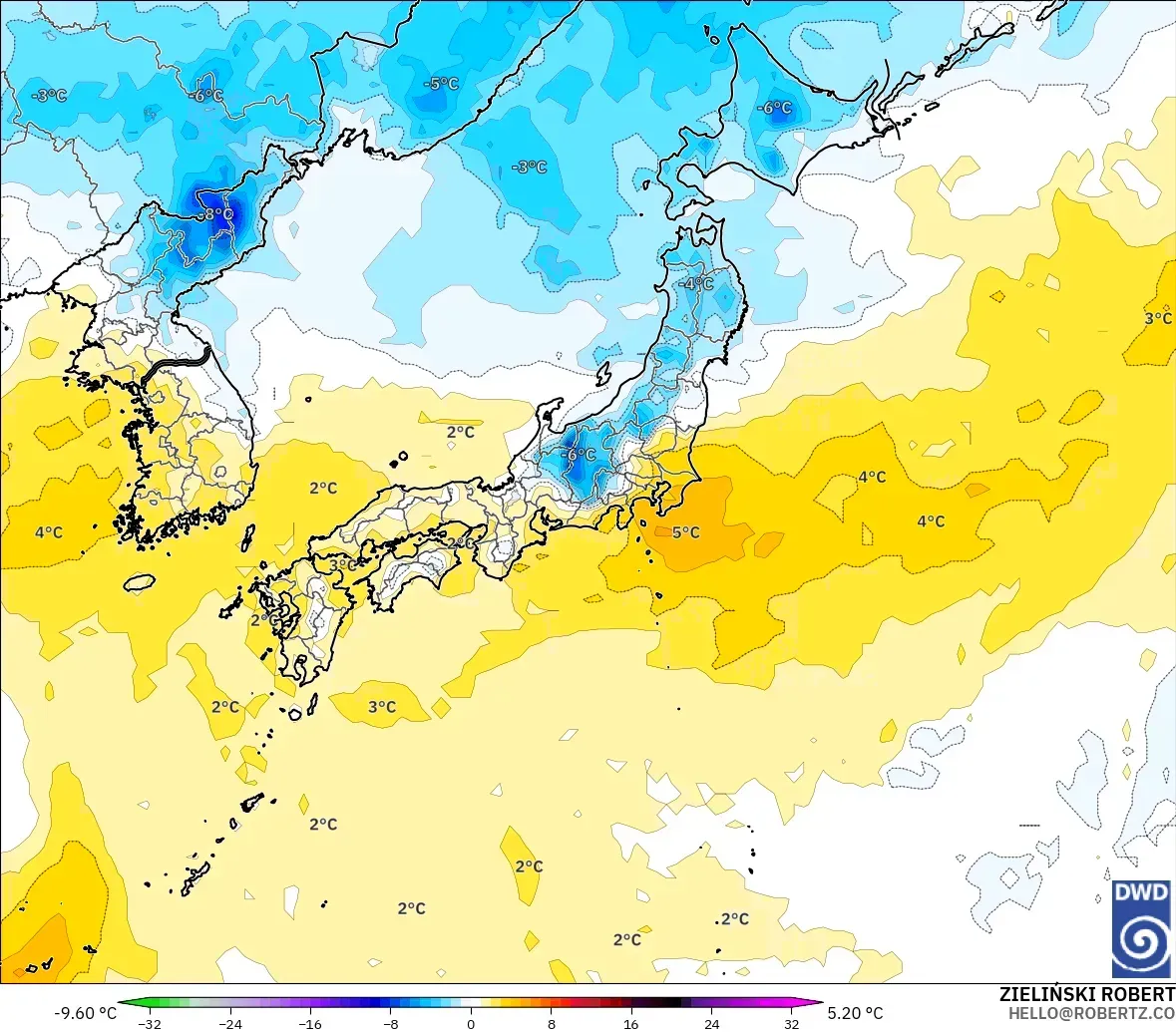 ICON モデル - 日本, 気温異常（850hPa）