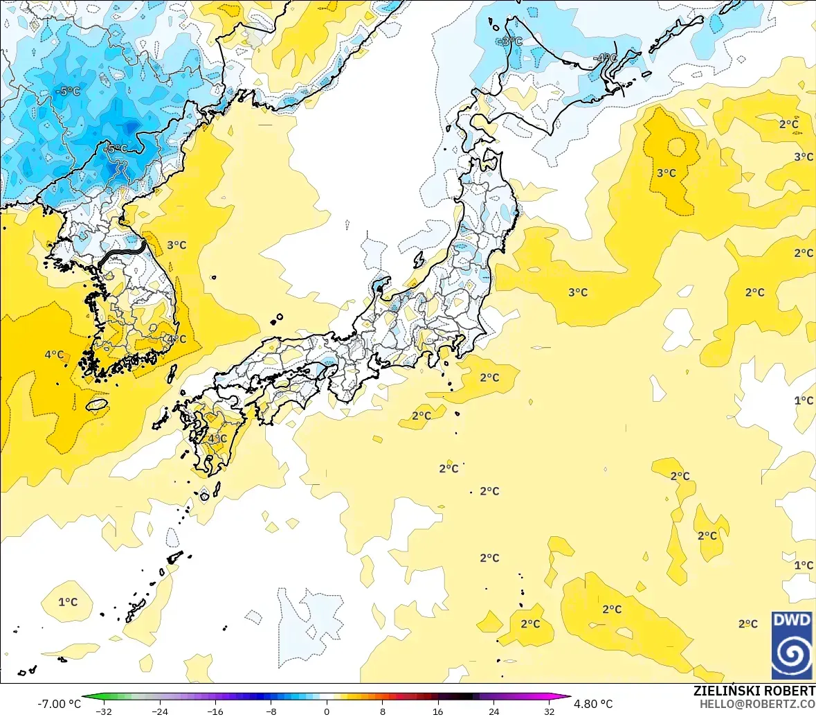 ICON モデル - 日本, 気温異常（2m）