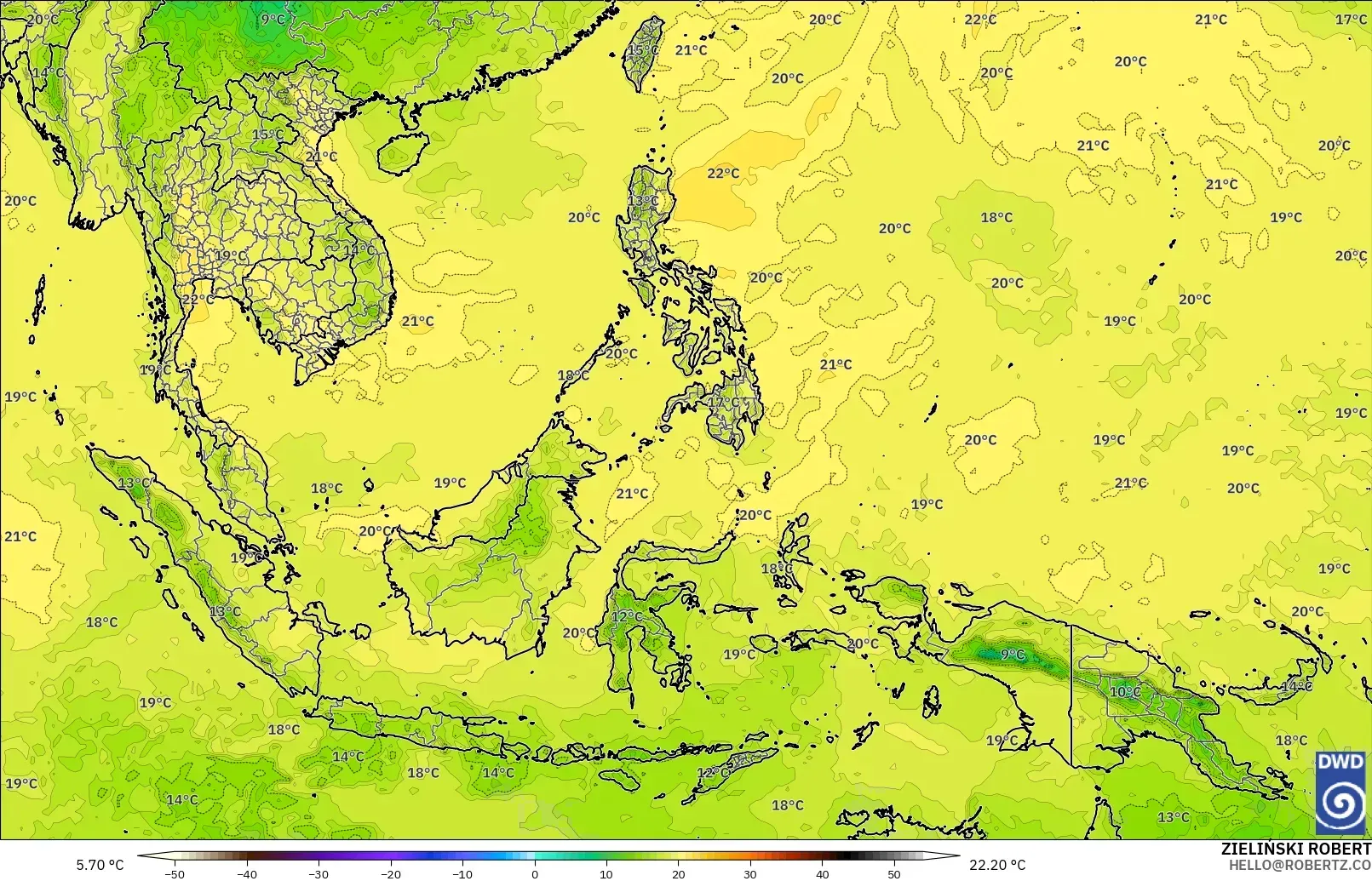 ICON モデル - 東南アジア, 気温（850hPa）