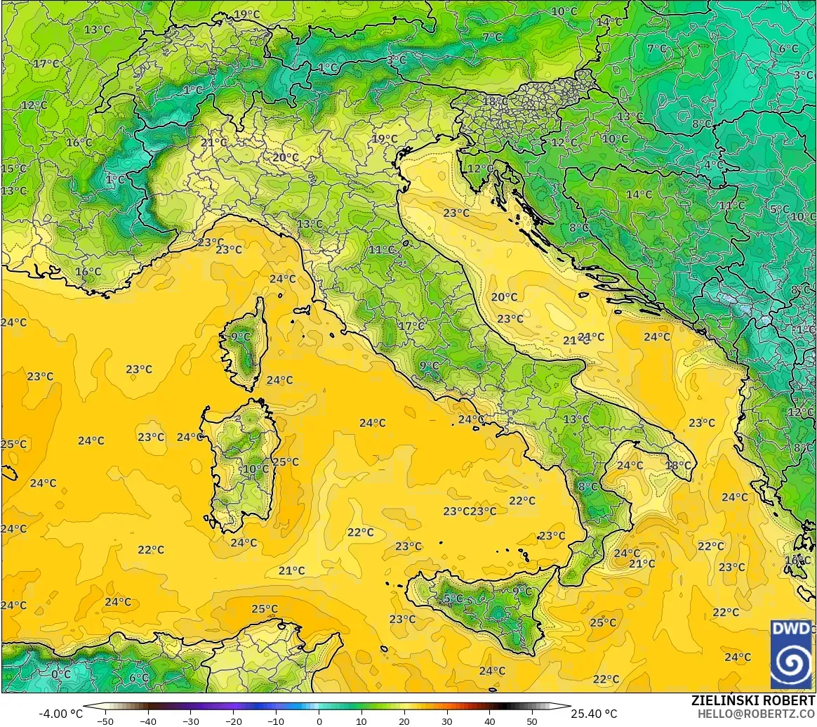ICON モデル - イタリア, 露点温度（2m）