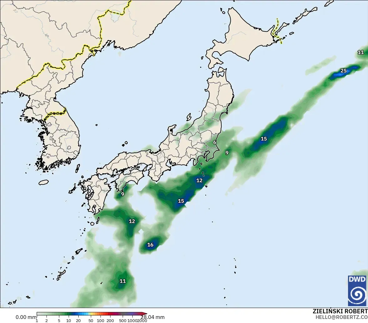 ICON モデル - 日本, 降水量の合計