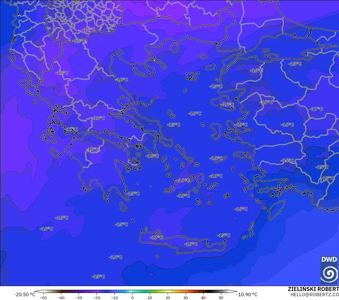 ICON モデル - ギリシャ, 気温（500hPa）