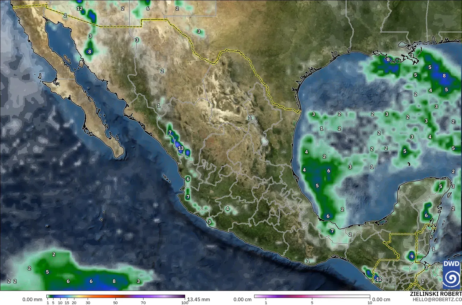ICON モデル - メキシコ, 降水量、雲、気圧