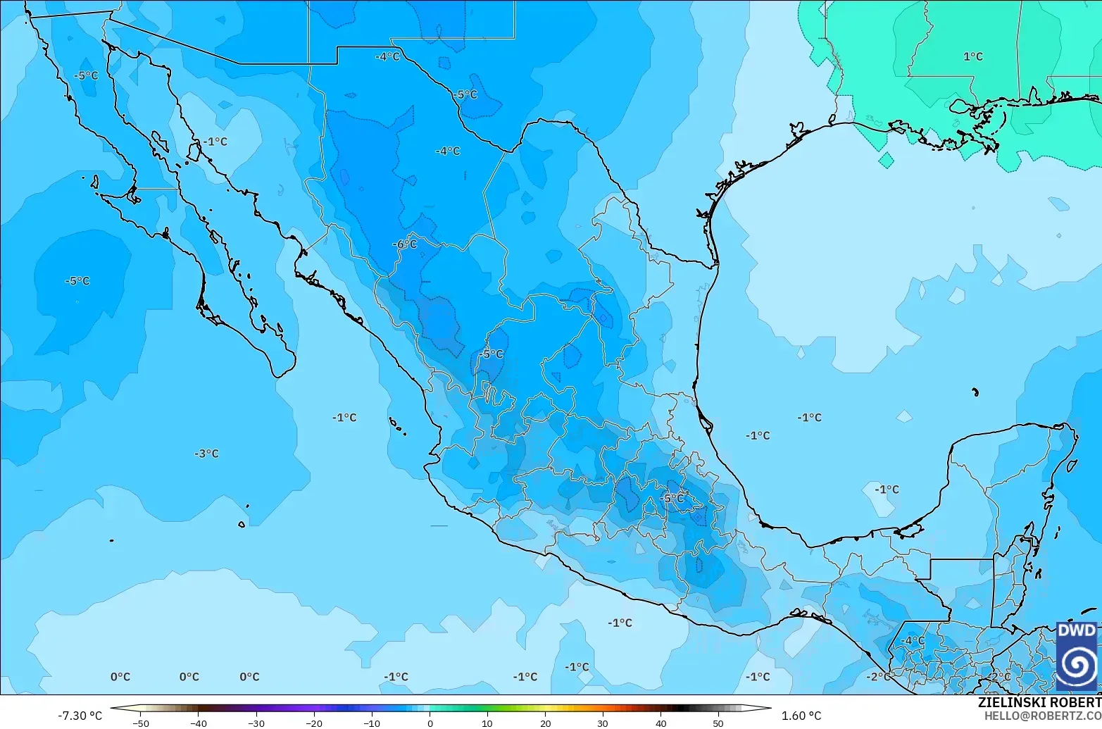 ICON モデル - メキシコ, 気温（500hPa）